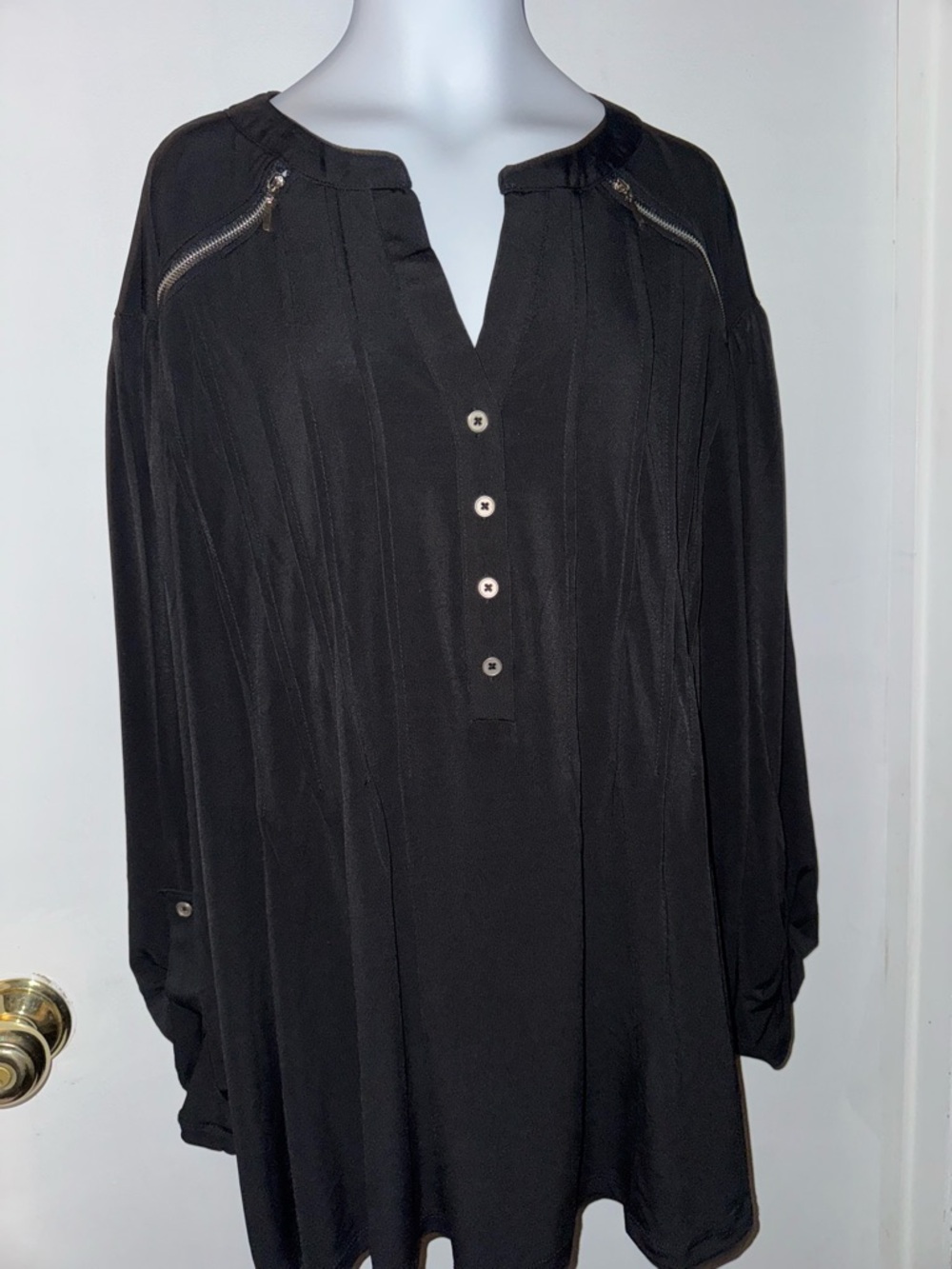 NY Collection Black Tunic Top with Button Placket